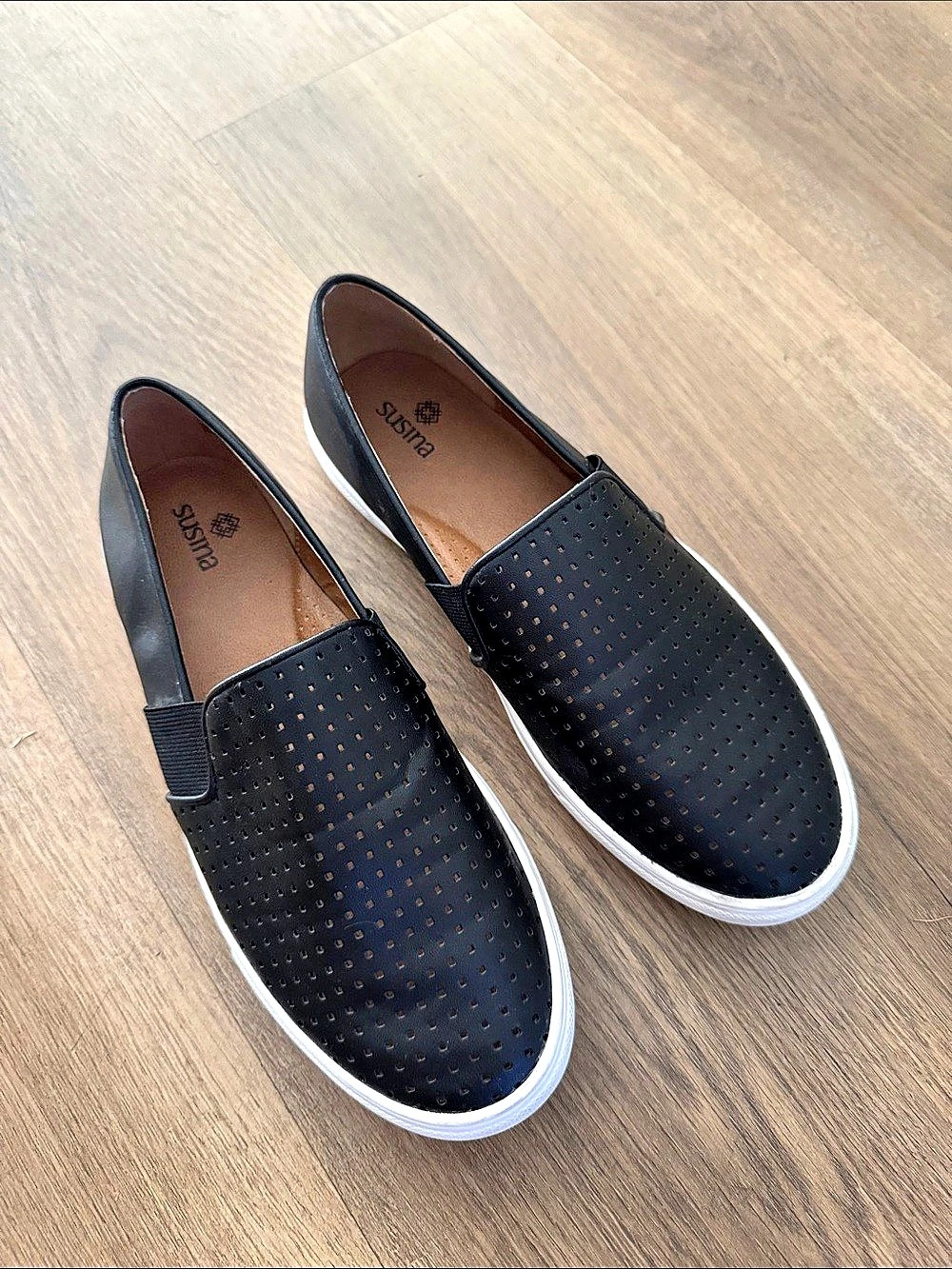 Susina Women's Perforated Slip-On Sneakers Black & White